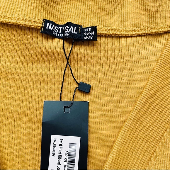 NWT Nasty Gal Mustard Ribbed Cinched Center Pullover Top - Picture 7 of 11